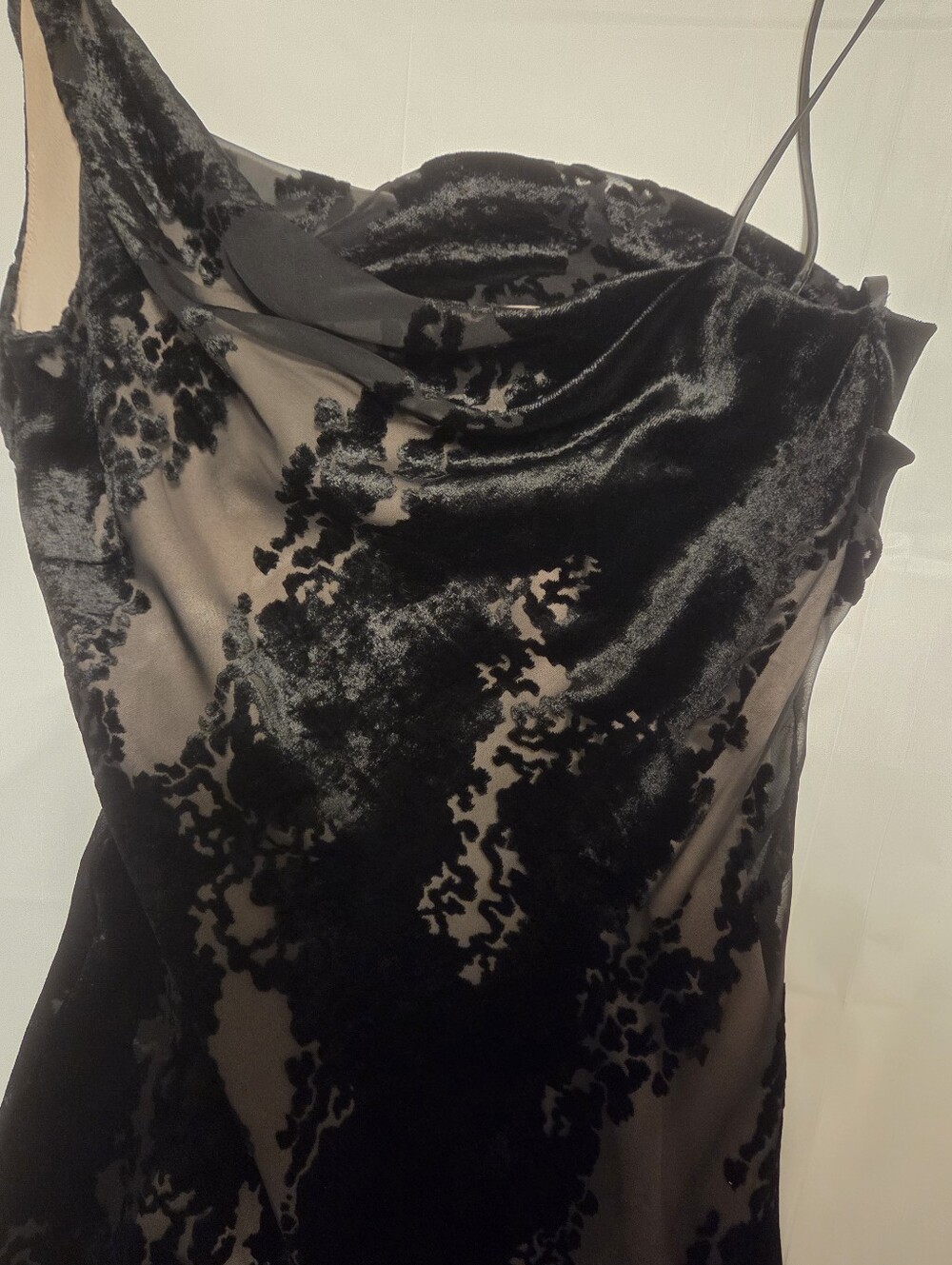 A.B.S Evening Collection Black Velvet Burnout One Shoulder Maxi Dress size 2